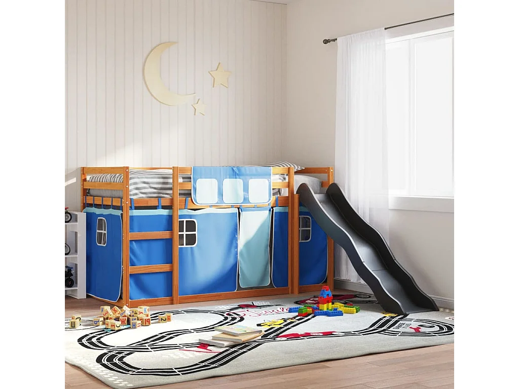 Letto a castello senza materasso con scivolo e tende 90x200 cm