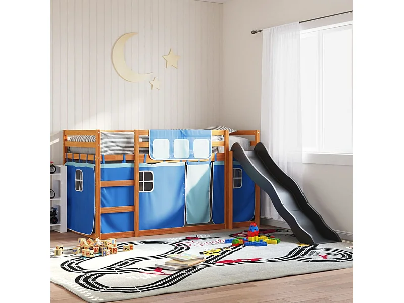 Lit superposé sans matelas avec toboggan et rideaux 90x200 cm