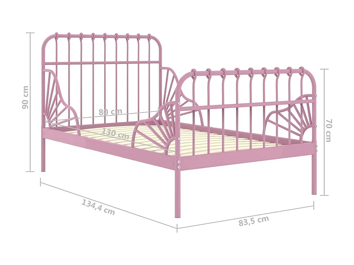 Estructura de cama extensible sin colchón metal rosa 80x130/200 cm