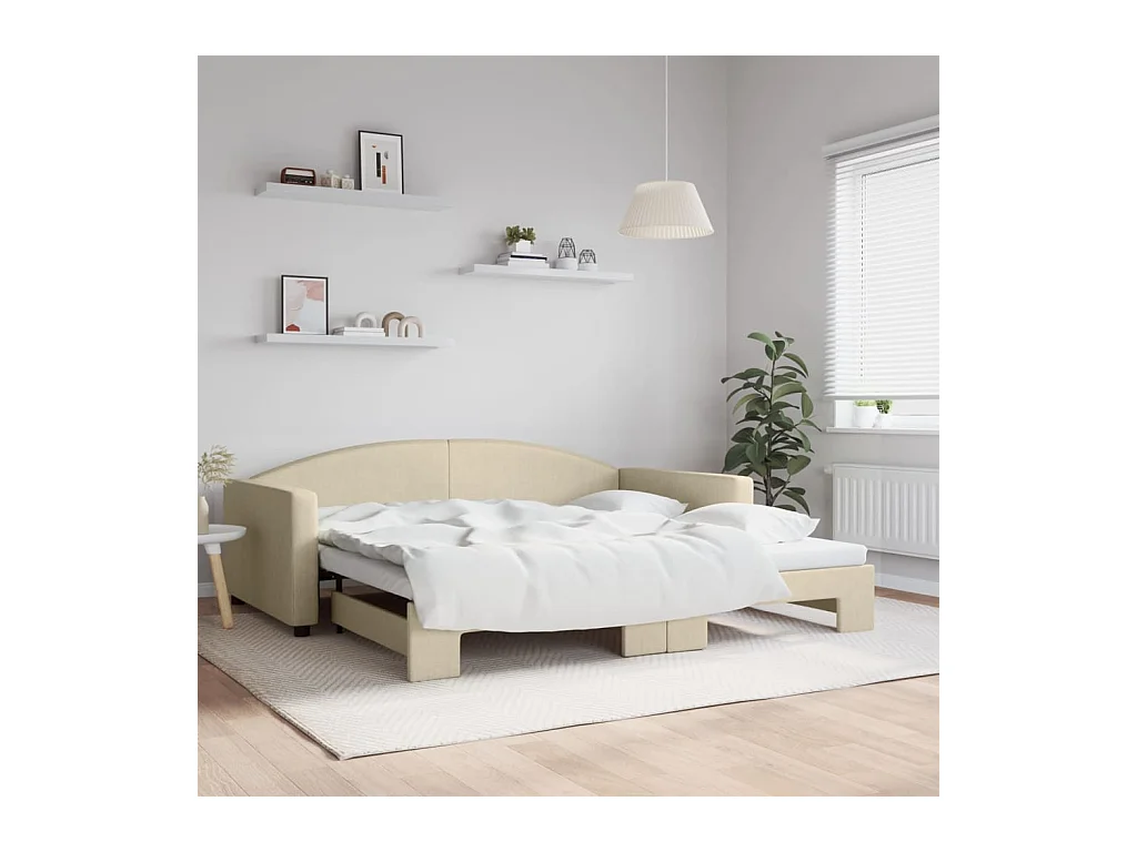 Cama de día con cama nido tela crema 100x200 cm