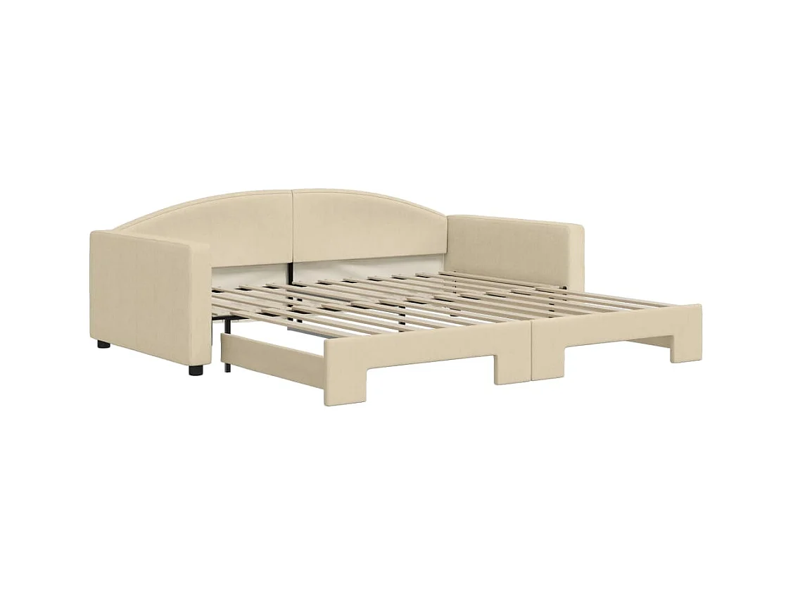 Cama de día con cama nido tela crema 100x200 cm