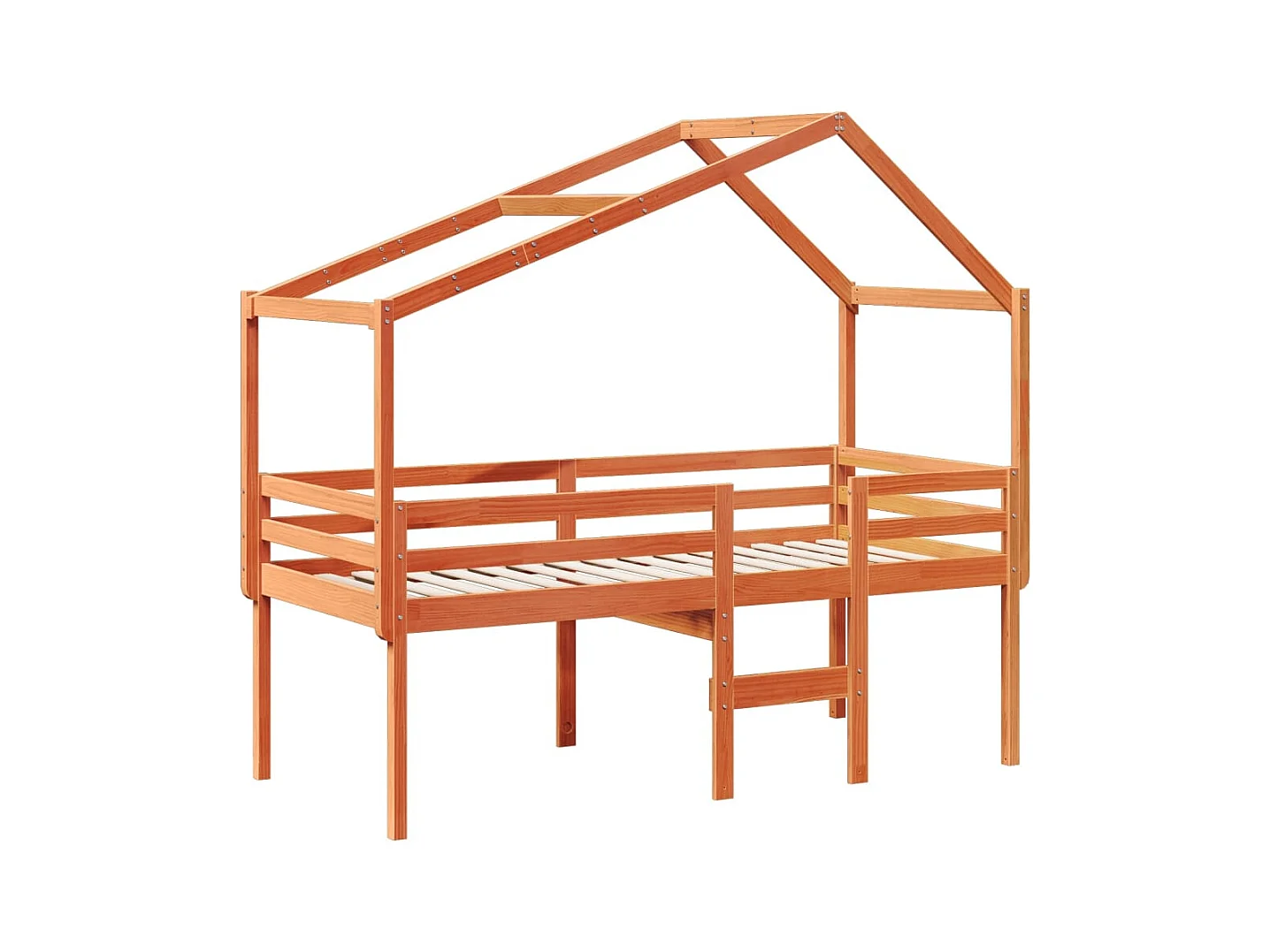 Letto alto senza materasso marrone cerato 80x200 cm legno massello di pino