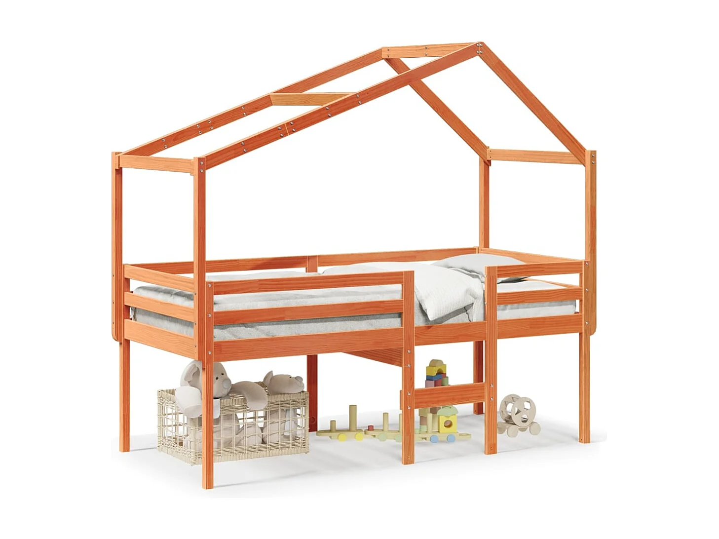 Cama alta sin colchón marrón cera 80x200 cm madera maciza de pino