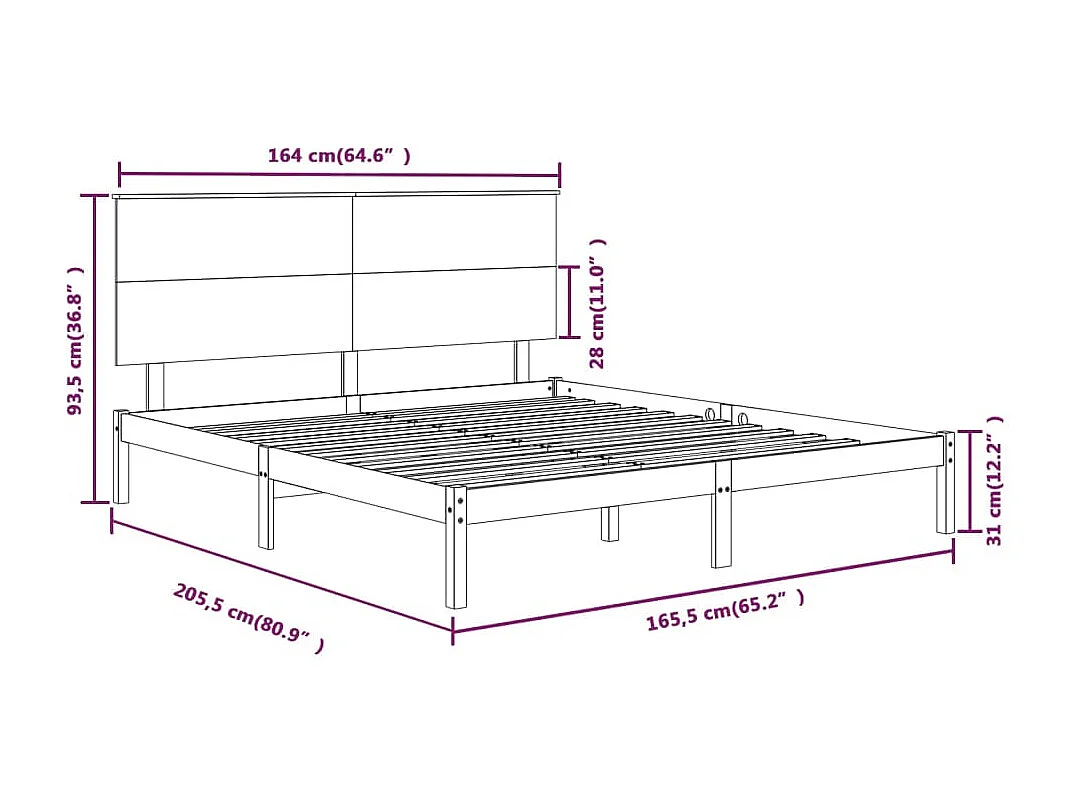 Estructura de cama sin colchón 160x200 cm madera maciza de pino