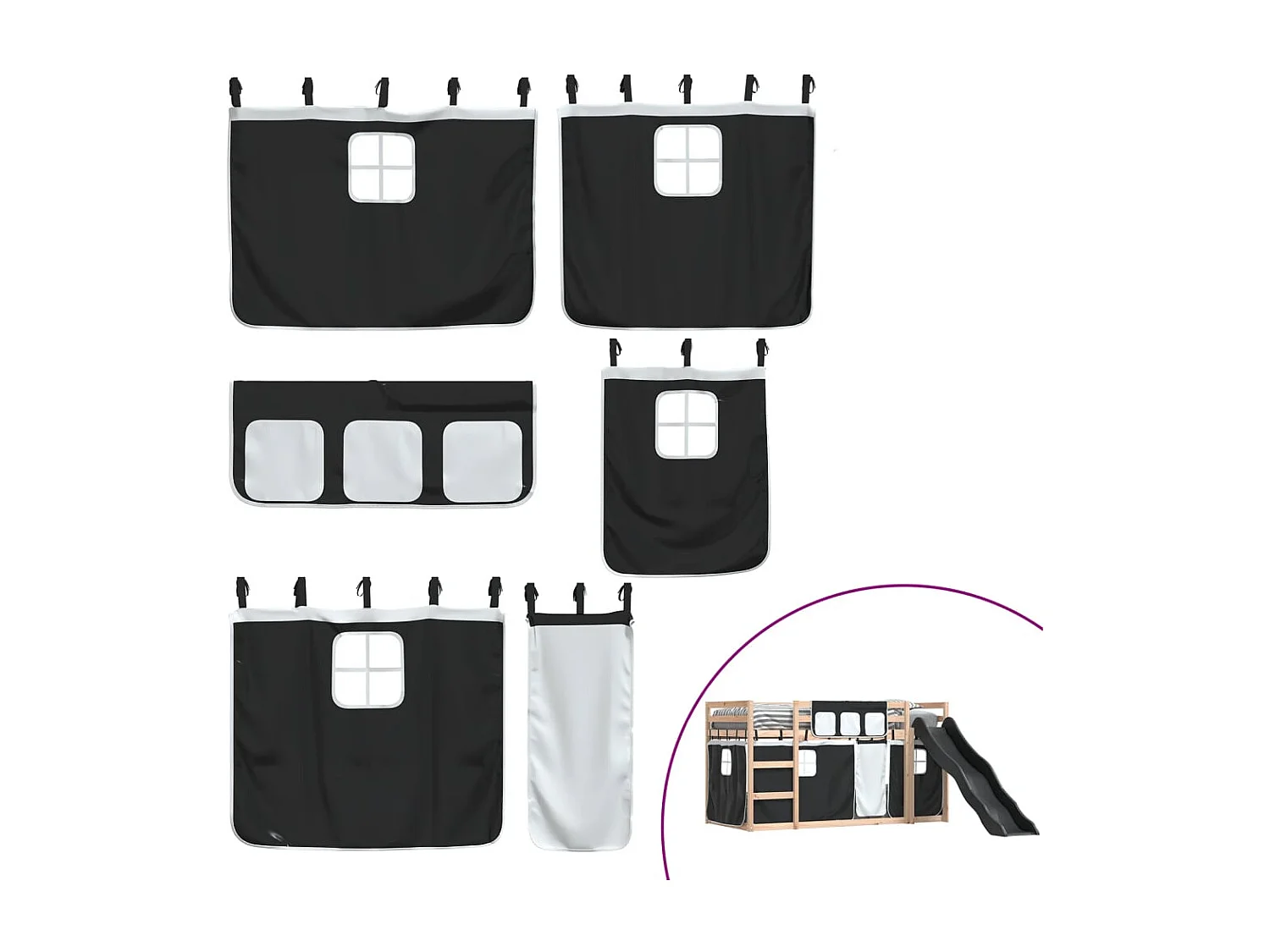 Lit superposé sans matelas avec toboggan blanc noir 90x200 cm