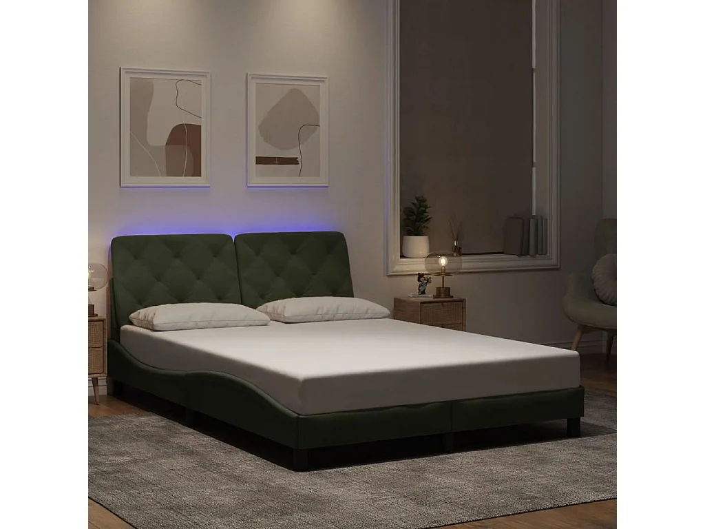 Estructura de cama con LED sin colchón gris claro 140x200cm terciopelo