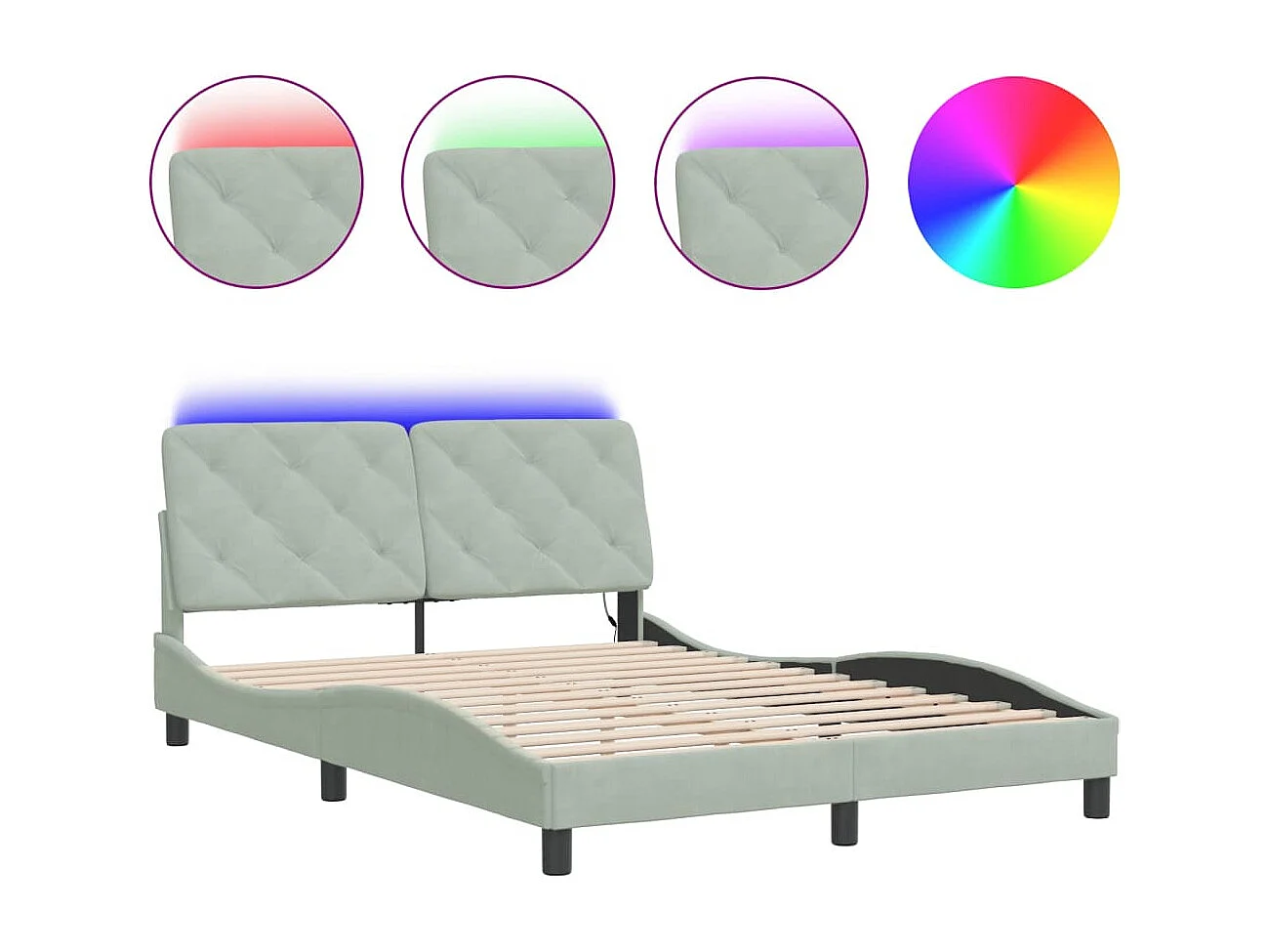 Struttura letto con LED senza materasso grigio chiaro 140x200cm velluto
