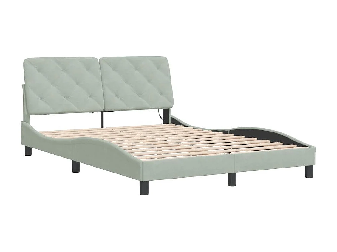 Struttura letto con LED senza materasso grigio chiaro 140x200cm velluto