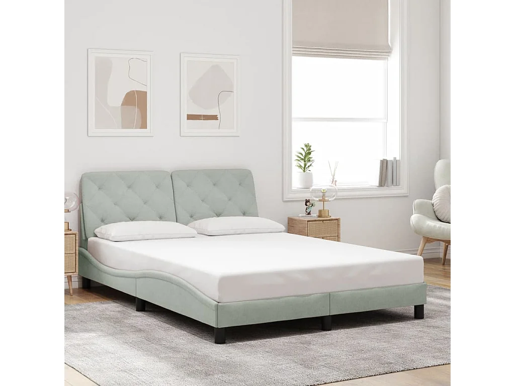Struttura letto con LED senza materasso grigio chiaro 140x200cm velluto