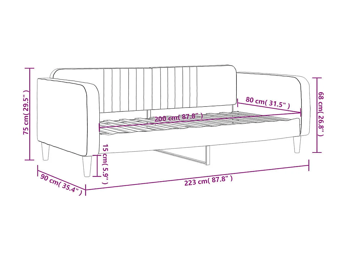 Dagbed zonder matras zwart 80x200 cm fluweel