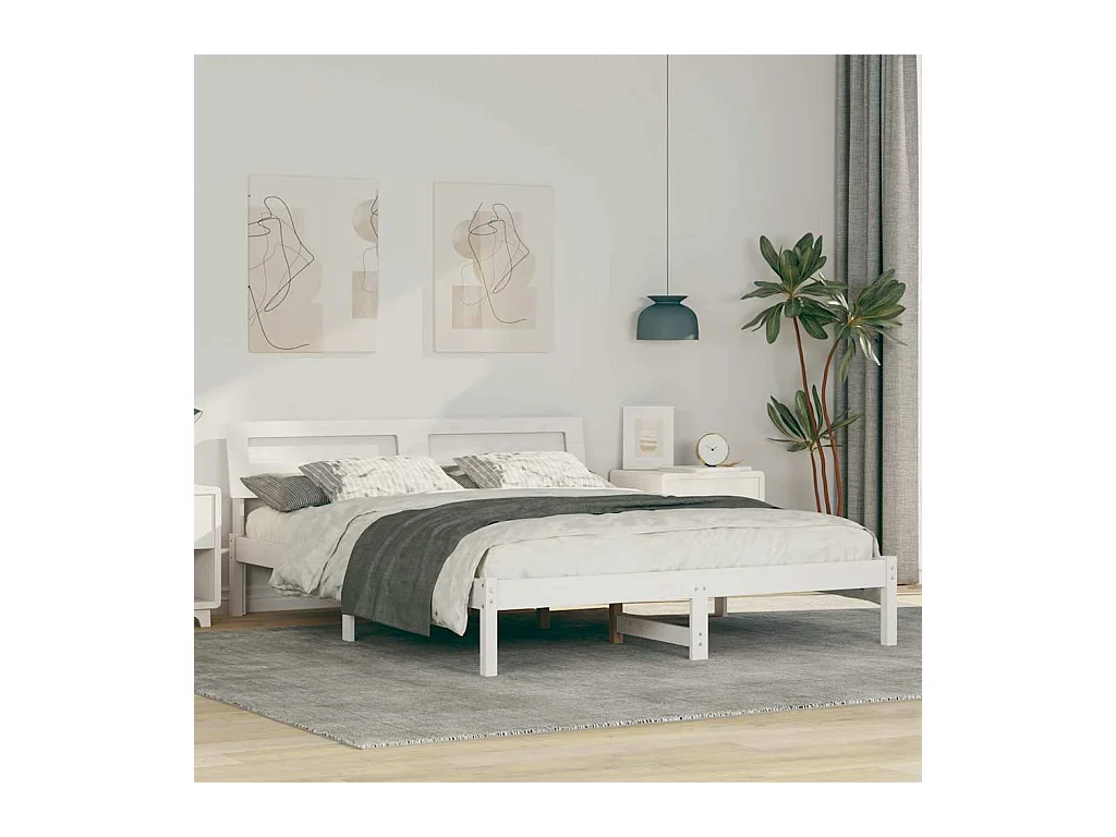 Cadre de lit Blanc 150 x 200 cm Bois massif en pin