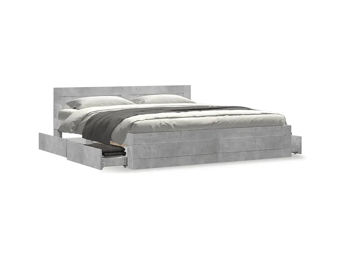 Bettgestell Kopfteil ohne Matratze Betongrau 200x200 cm