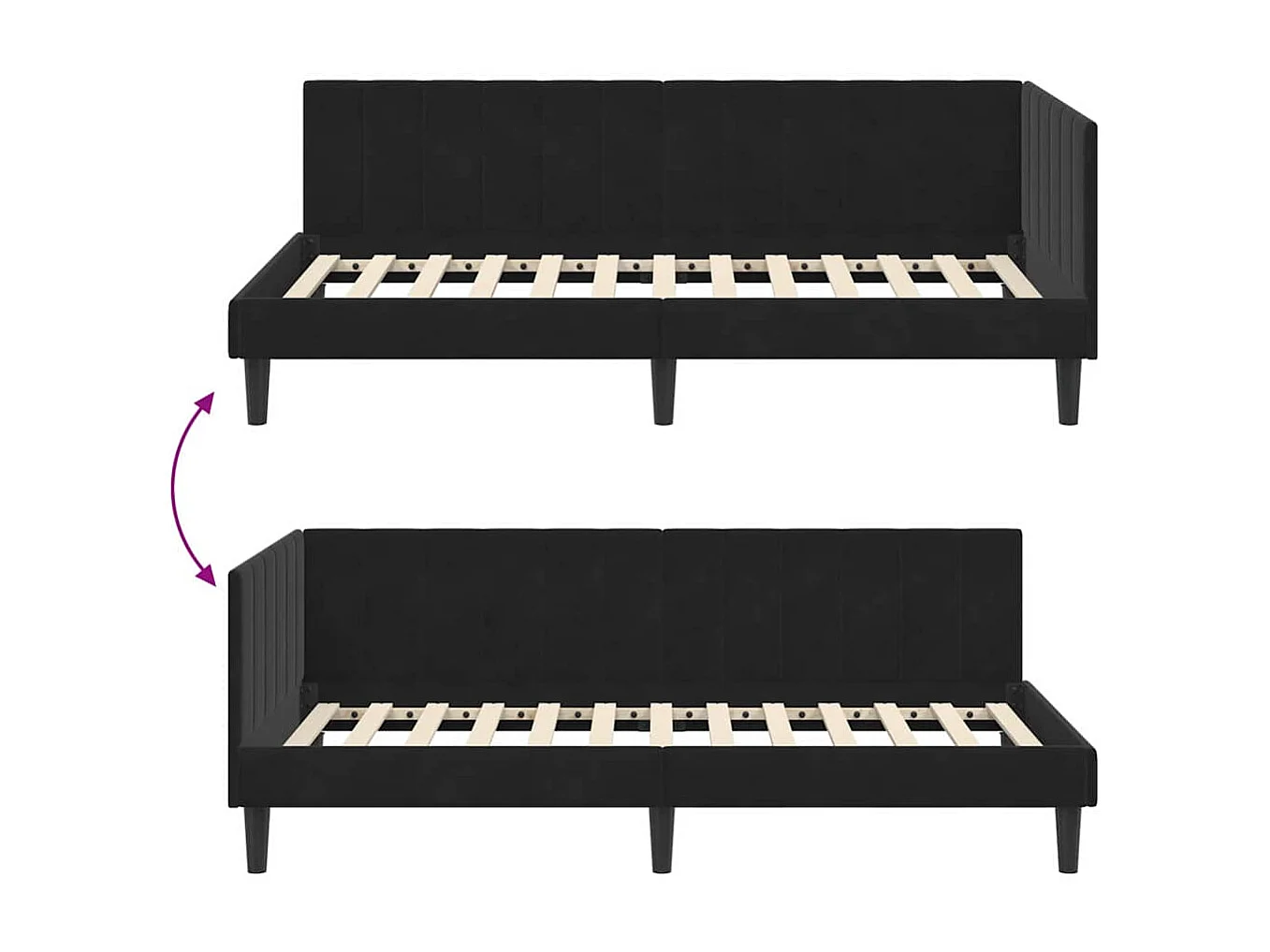 Struttura letto angolare con testiera Nero 90 x 200 cm Velluto