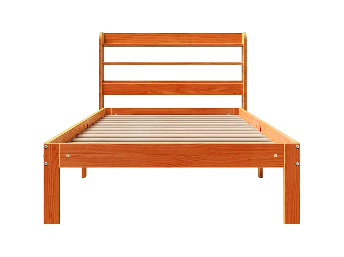 Estructura de cama sin colchón, color marrón cera, 100x200cm, madera maciza de pino