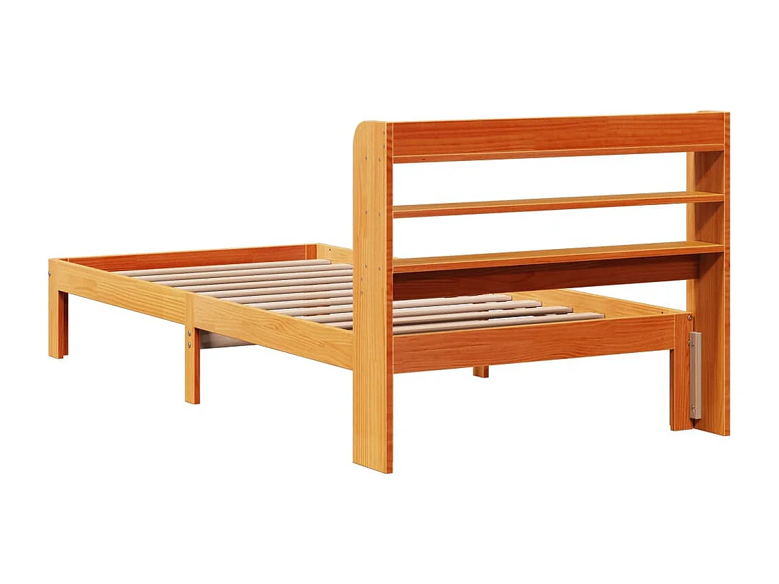 Estructura de cama sin colchón, color marrón cera, 100x200cm, madera maciza de pino