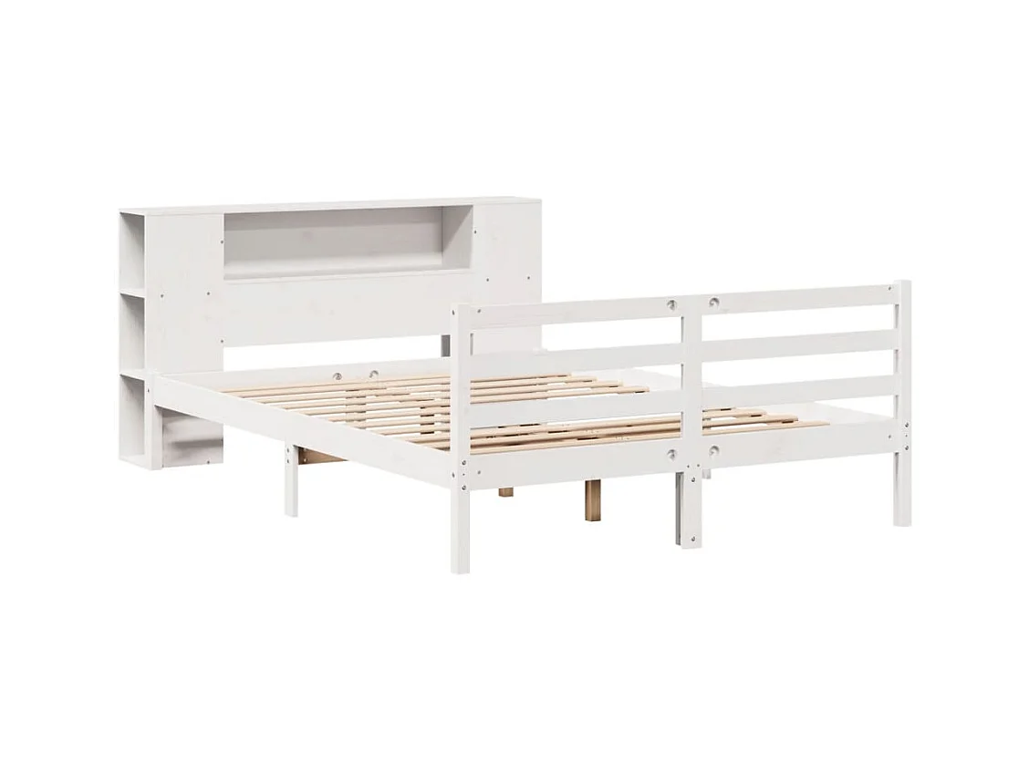 Lit bibliothèque sans matelas blanc 135x190 cm bois pin massif