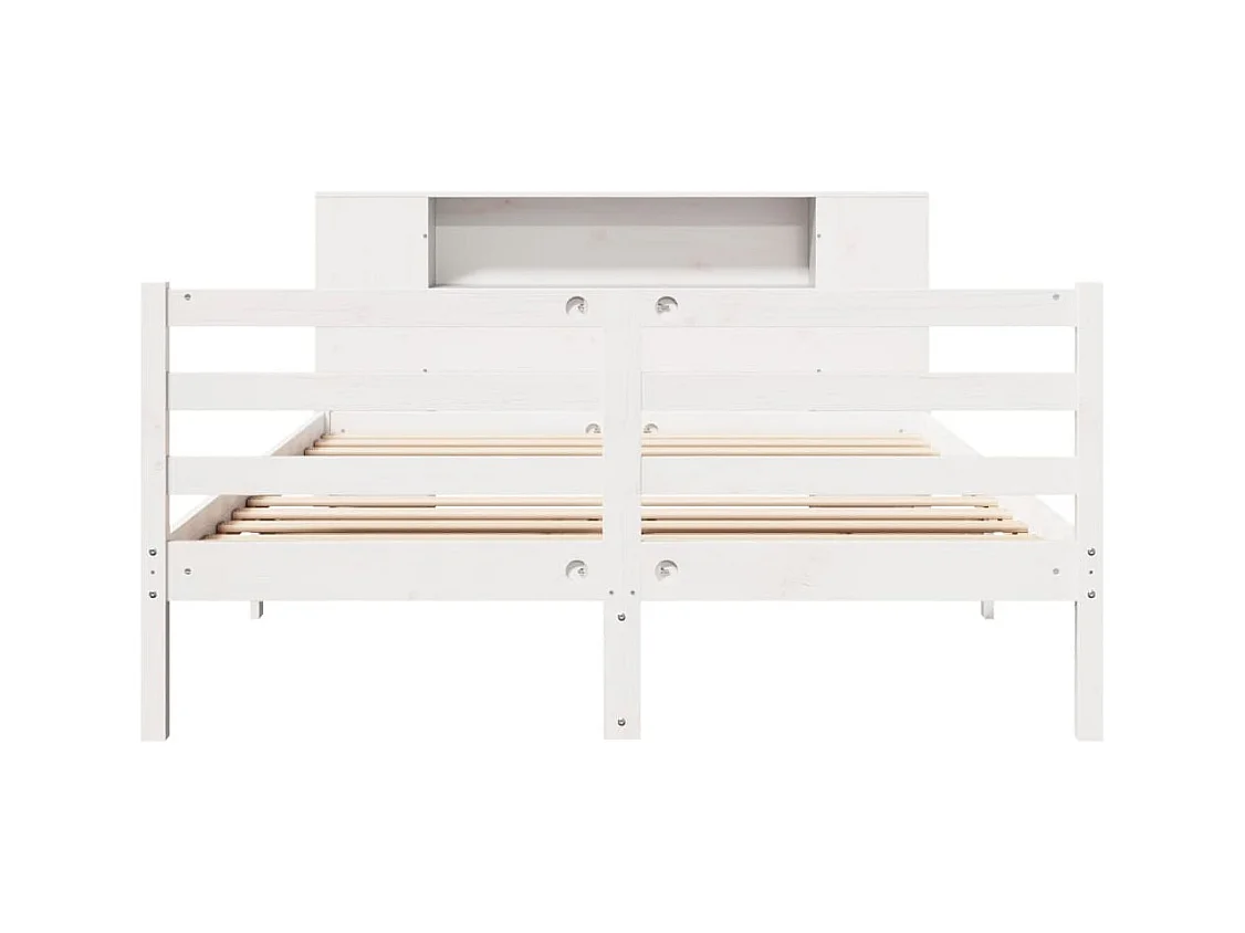 Lit bibliothèque sans matelas blanc 135x190 cm bois pin massif