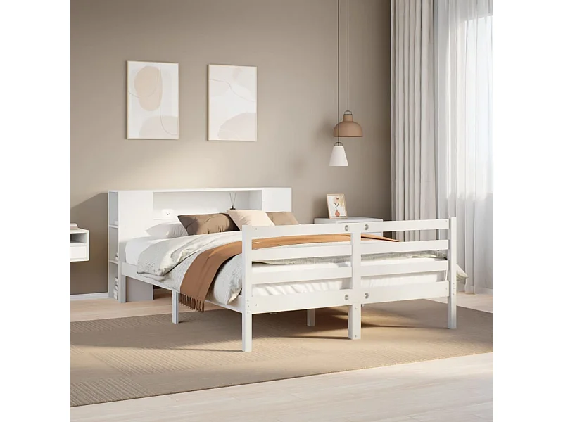Letto libreria bianco senza materasso 135x190 cm in legno massello di pino