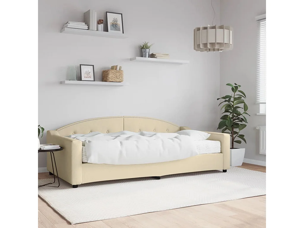 Divano letto con materasso color crema 100x200 cm tessuto