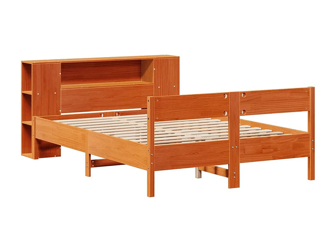 Cama biblioteca sin colchón marrón cera 140x190 cm pino macizo