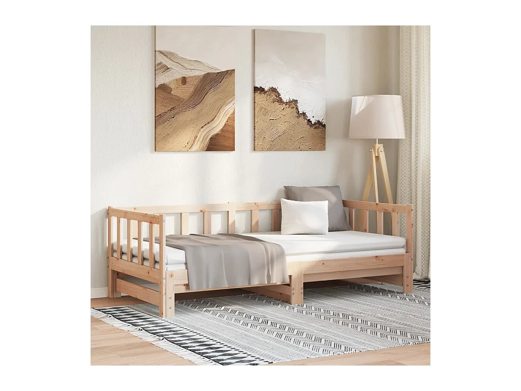 Dagbed en uitschuifbed zonder matras 90x200 cm massief hout