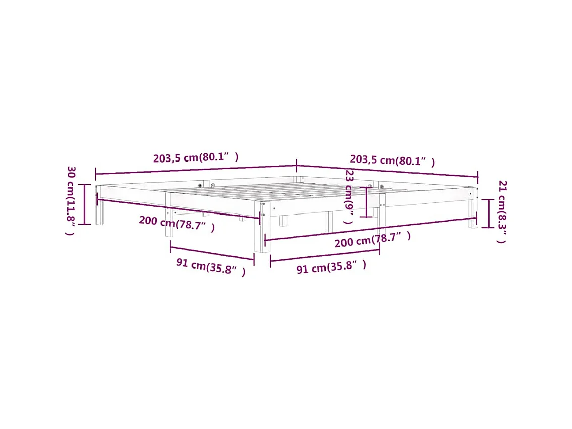Bedframe zonder matras wit massief grenenhout 200x200 cm