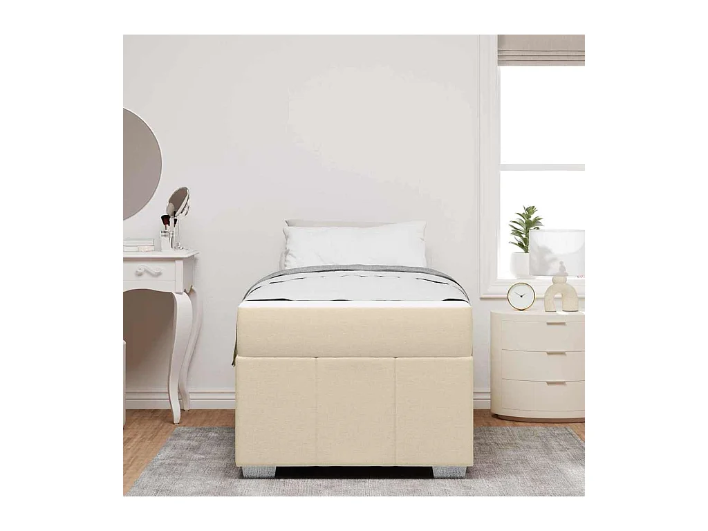 Cadre de lit avec matelas Crème 90 x 200 cm tissu