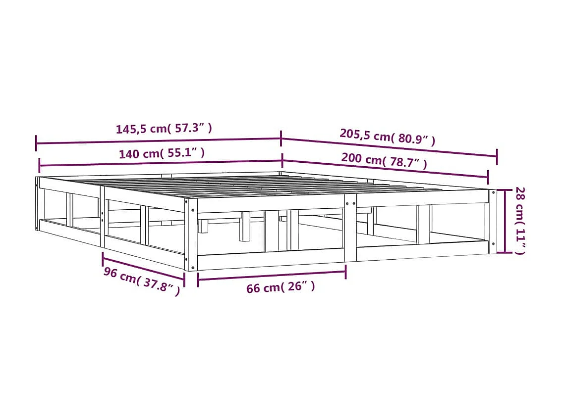 Cadre de lit sans matelas blanc 140x200 cm bois massif