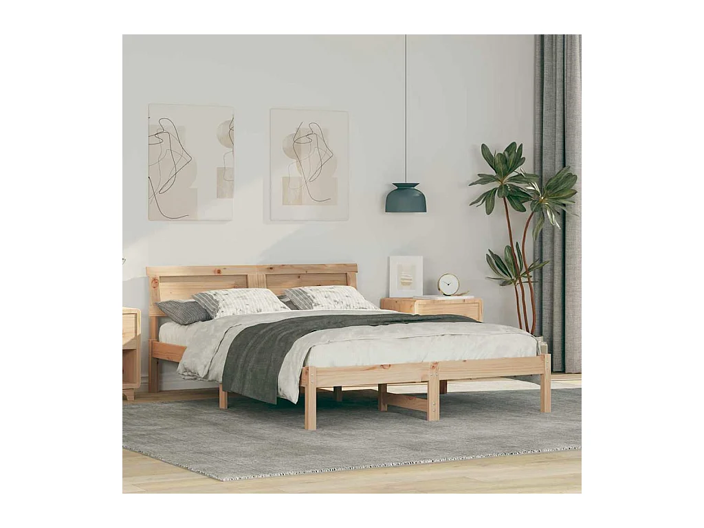 Bruin bedframe 135 x 190 cm massief grenenhout