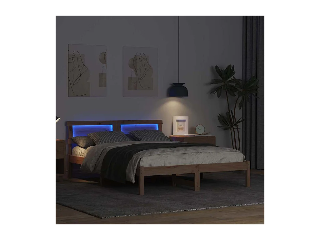 Bruin bedframe 135 x 190 cm massief grenenhout