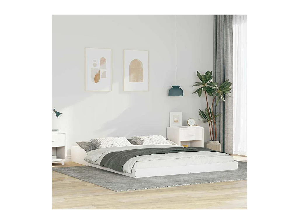 Wit bedframe 140 x 210 cm Massief grenenhout