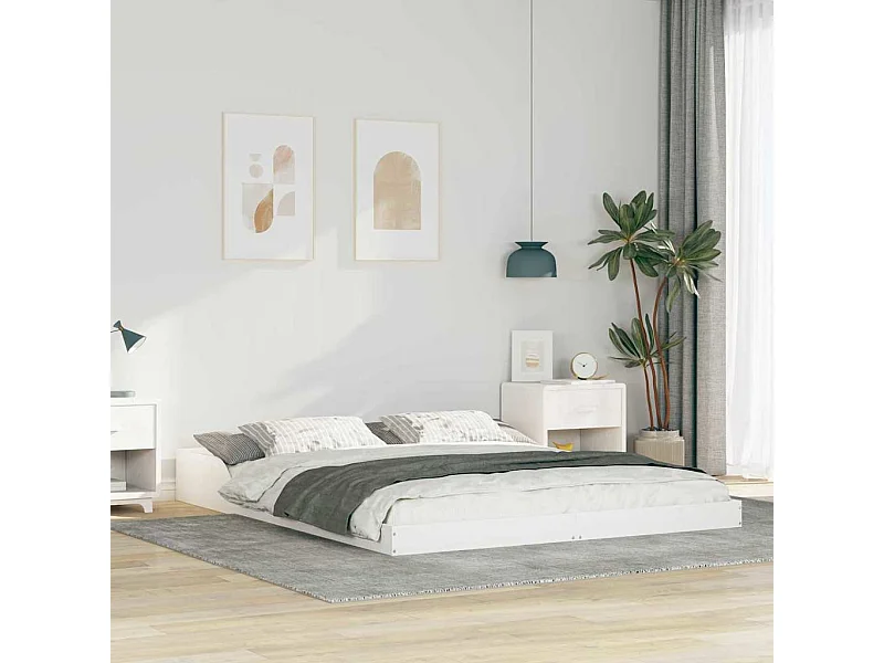 Cadre de lit Blanc 140 x 210 cm Bois massif en pin