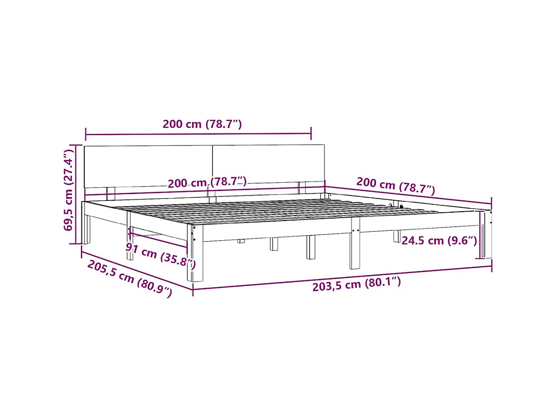 Bedframe zonder matras massief grenenhout 200x200 cm