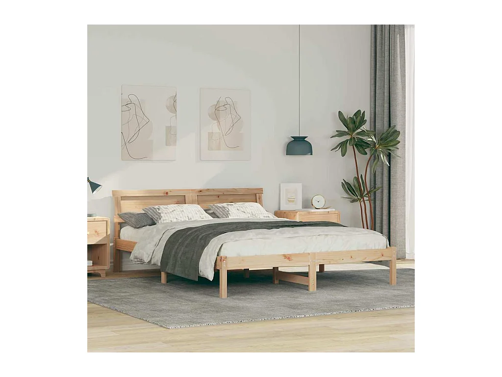 Struttura letto marrone 160 x 200 cm in legno massello di pino