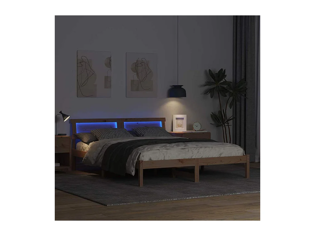 Struttura letto marrone 160 x 200 cm in legno massello di pino