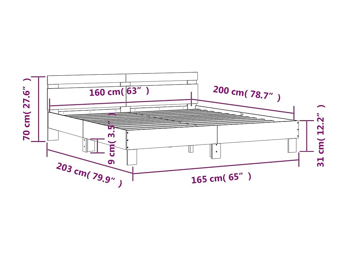 Cadre de lit sans matelas noir 160x200 cm