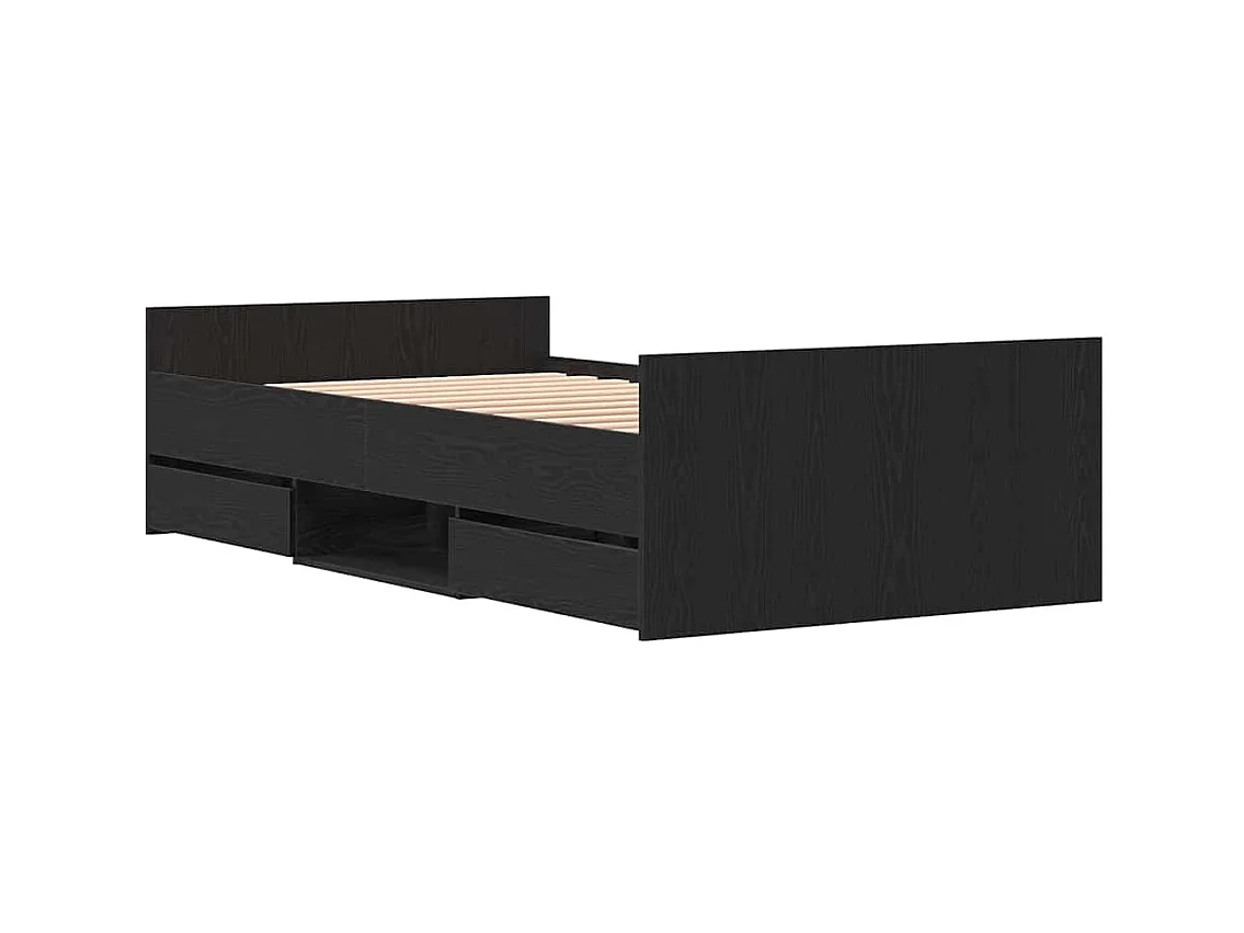 Bedframe van zwart eikenhout, 90 x 190 cm, bewerkt hout