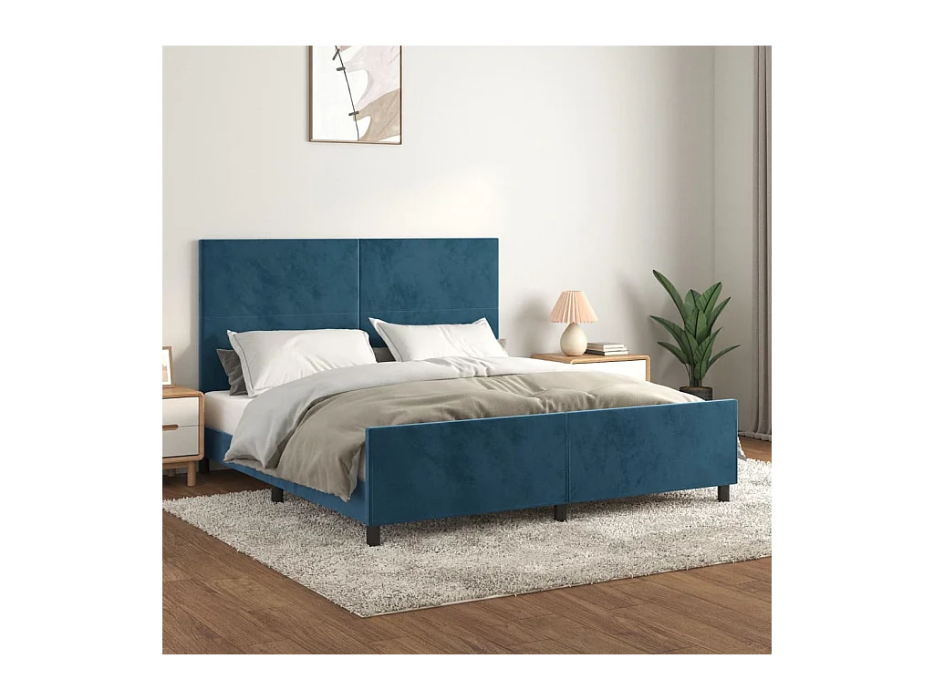 Cadre de lit sans matelas bleu foncé 160x200 cm velours