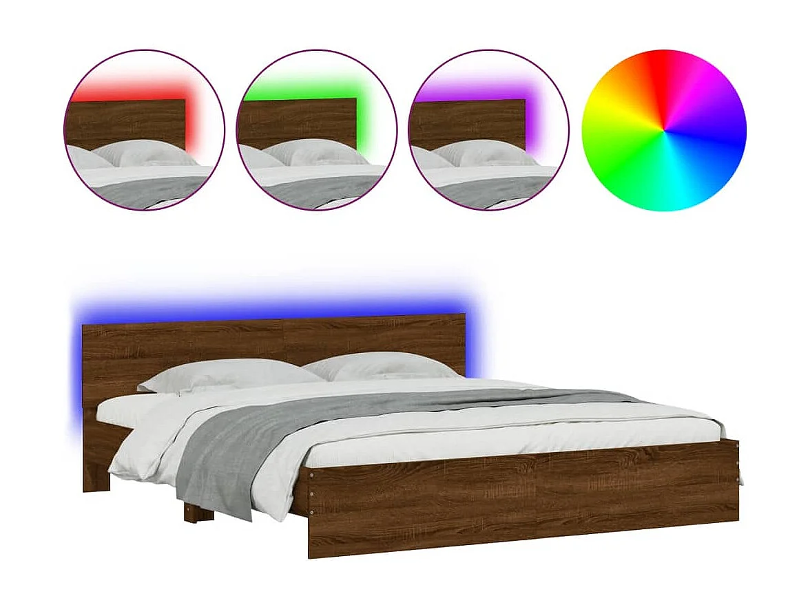 Cadre de lit avec LED sans matelas chêne marron 200x200 cm