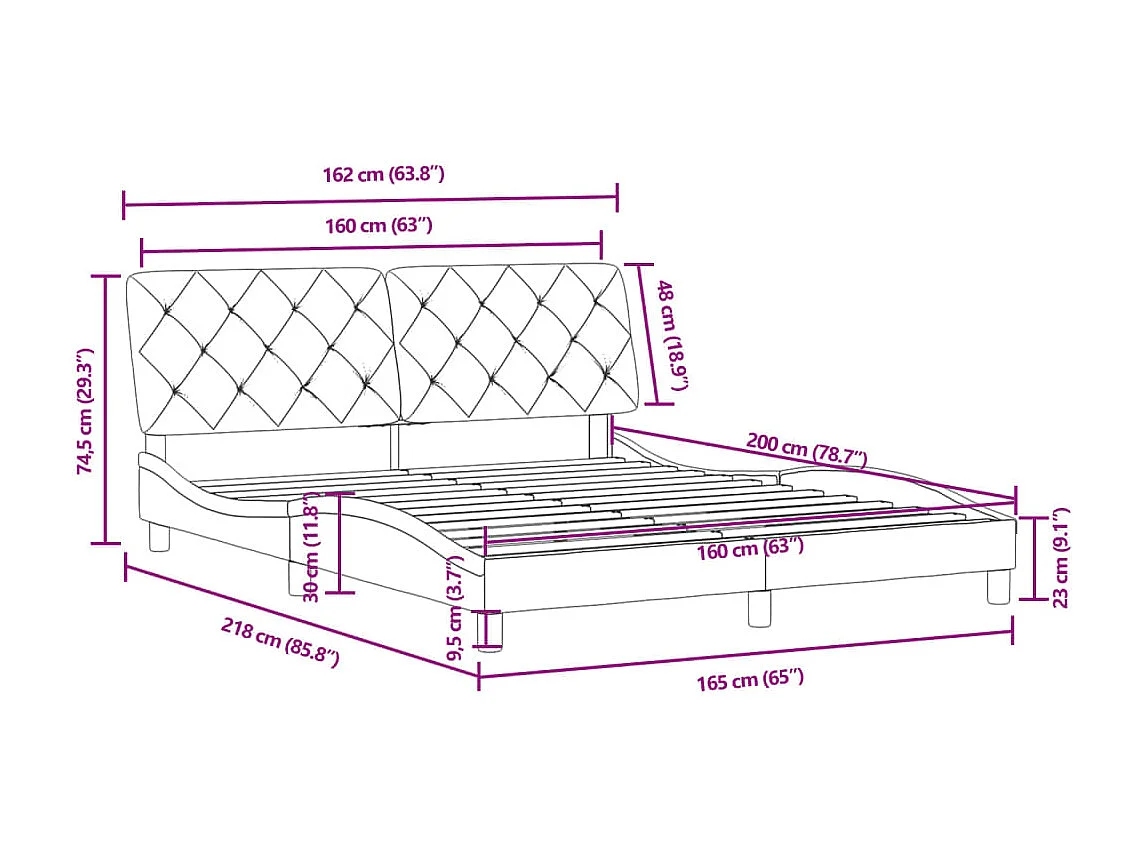Bettgestell ohne Matratze blau 160x200 cm Samt