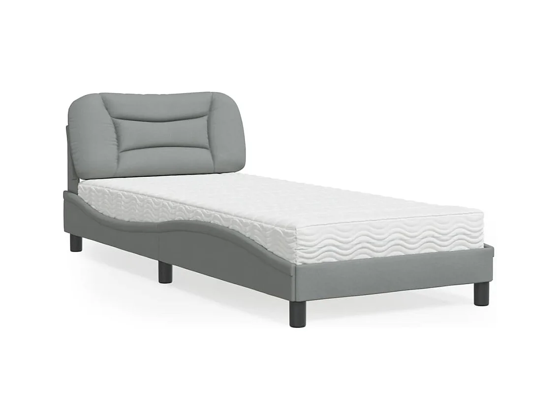 Bed met lichtgrijze matras 90x190 cm stof