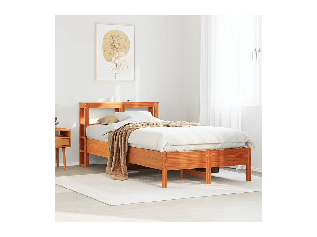 Estructura de cama sin colchón, color marrón cera, 120x200cm, madera maciza de pino