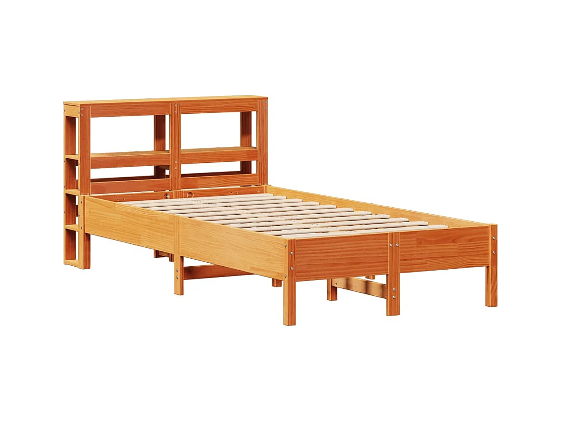 Estructura de cama sin colchón, color marrón cera, 120x200cm, madera maciza de pino