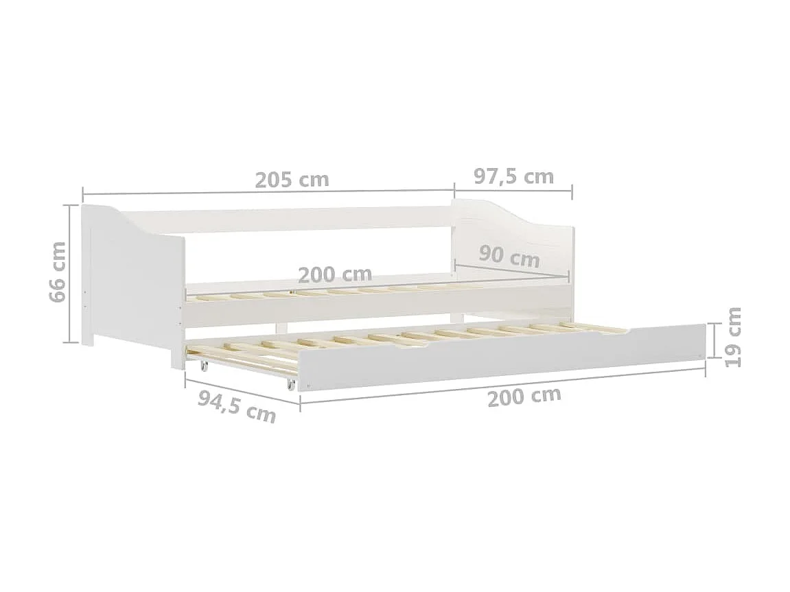 Struttura letto estensibile senza materasso in legno di pino bianco 90x200cm