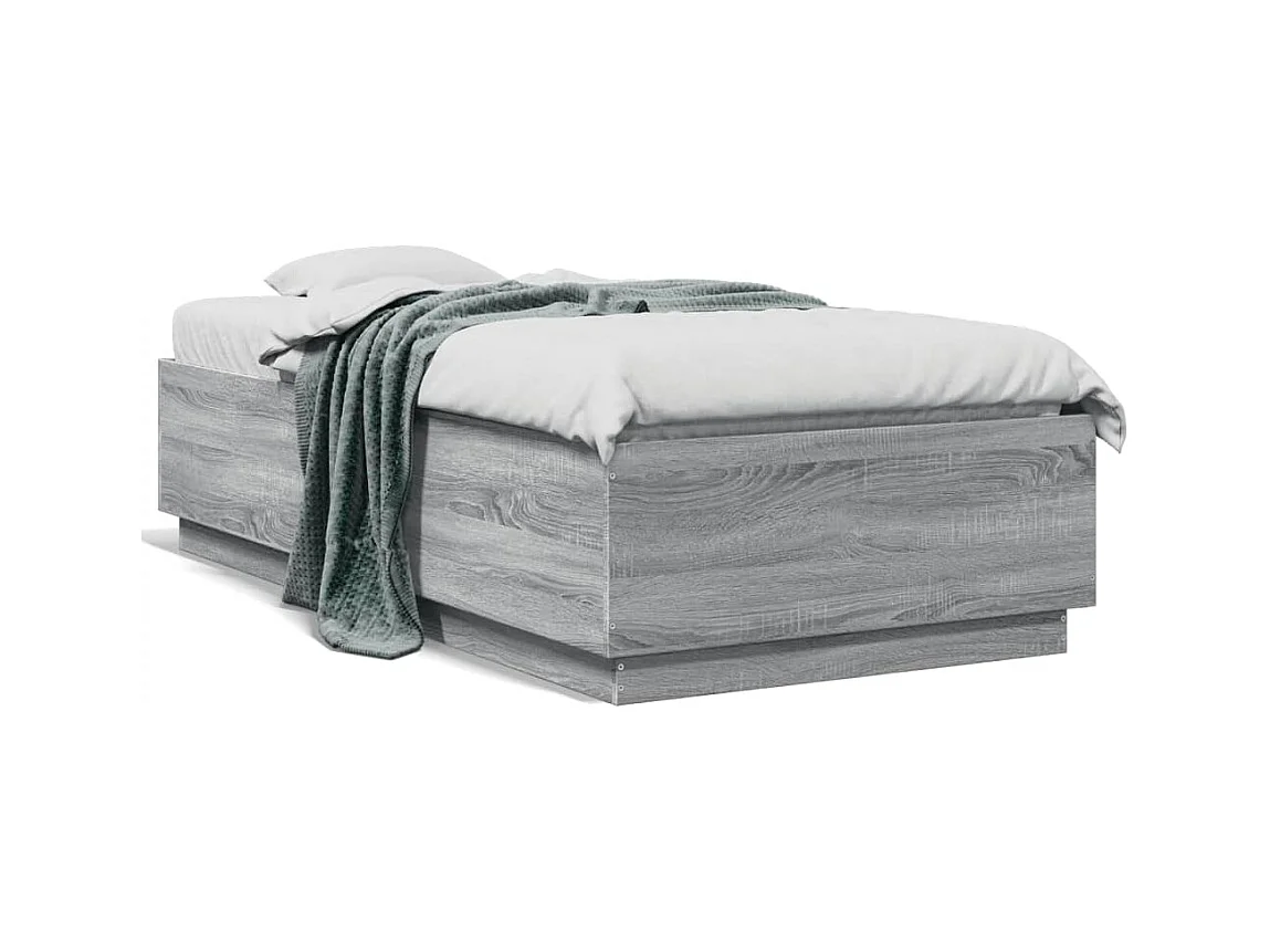 Estructura de cama con LED sin colchón Sonoma gris 90x190 cm