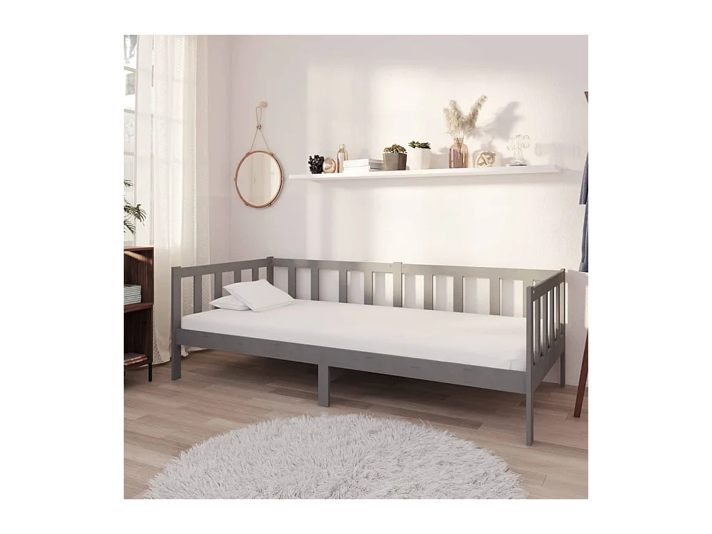Divano letto con materasso 90x200 cm Grigio Legno massello di pino