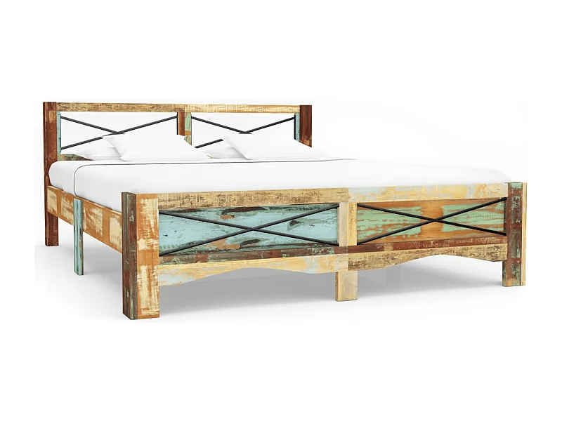 Estructura de cama de madera maciza recuperada 140 x 200 cm
