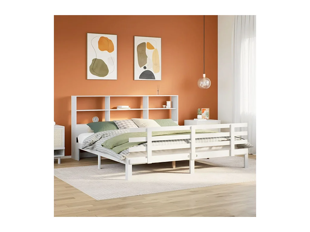 Letto libreria bianco senza materasso 180x200 cm in legno massello di pino