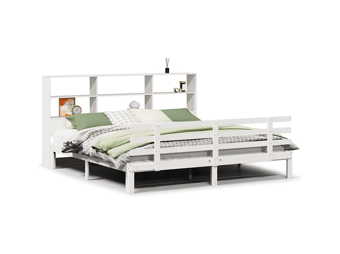 Letto libreria bianco senza materasso 180x200 cm in legno massello di pino