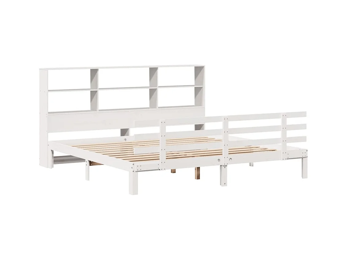 Letto libreria bianco senza materasso 180x200 cm in legno massello di pino